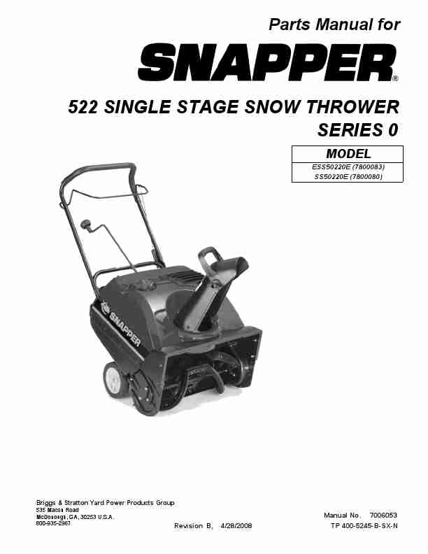 Snapper Snow Blower ESS50220E (7800083), SS50220E (7800080)-page_pdf